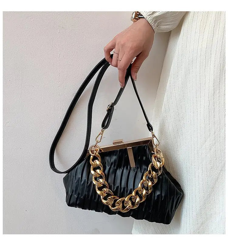 Triangle Thick Chain Shoulder Crossbody Bag For Women Handbag Large Party Cluth