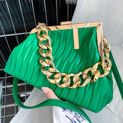Triangle Thick Chain Shoulder Crossbody Bag For Women Handbag Large Party Cluth