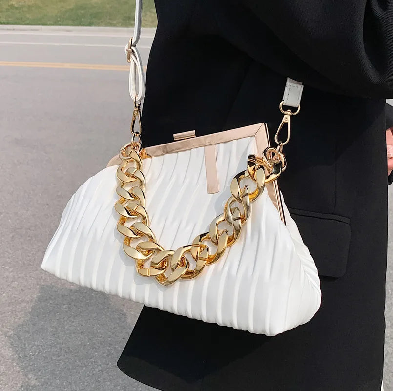 Triangle Thick Chain Shoulder Crossbody Bag For Women Handbag Large Party Cluth