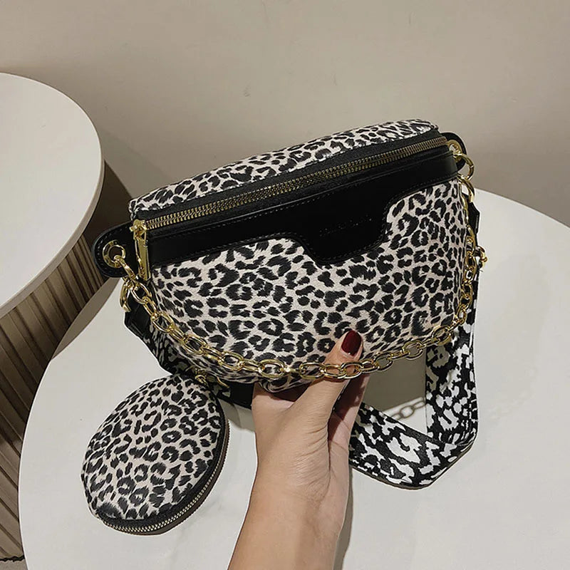 Leopard Print Crossbody Belt Bag Woman Chest Phone Banana Bag