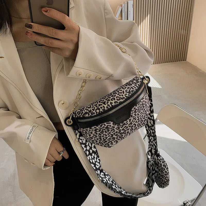 Leopard Print Crossbody Belt Bag Woman Chest Phone Banana Bag