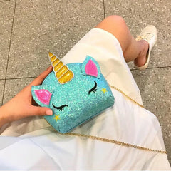 Unicorn Bag for Girls Travel Women Cartoon Printing Shoulder Bags Sequins Leathe
