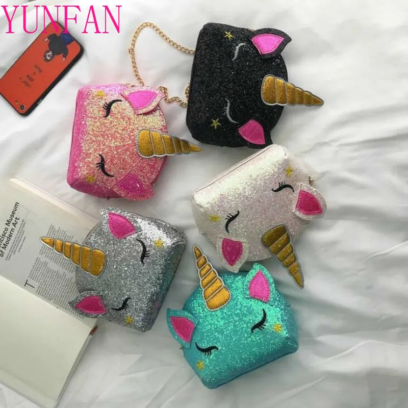 Unicorn Bag for Girls Travel Women Cartoon Printing Shoulder Bags Sequins Leathe