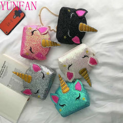 Unicorn Bag for Girls Travel Women Cartoon Printing Shoulder Bags Sequins Leathe