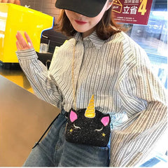 Unicorn Bag for Girls Travel Women Cartoon Printing Shoulder Bags Sequins Leathe