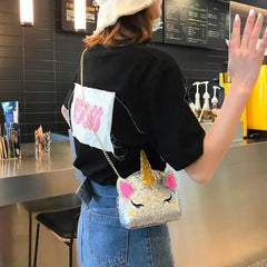 Unicorn Bag for Girls Travel Women Cartoon Printing Shoulder Bags Sequins Leathe
