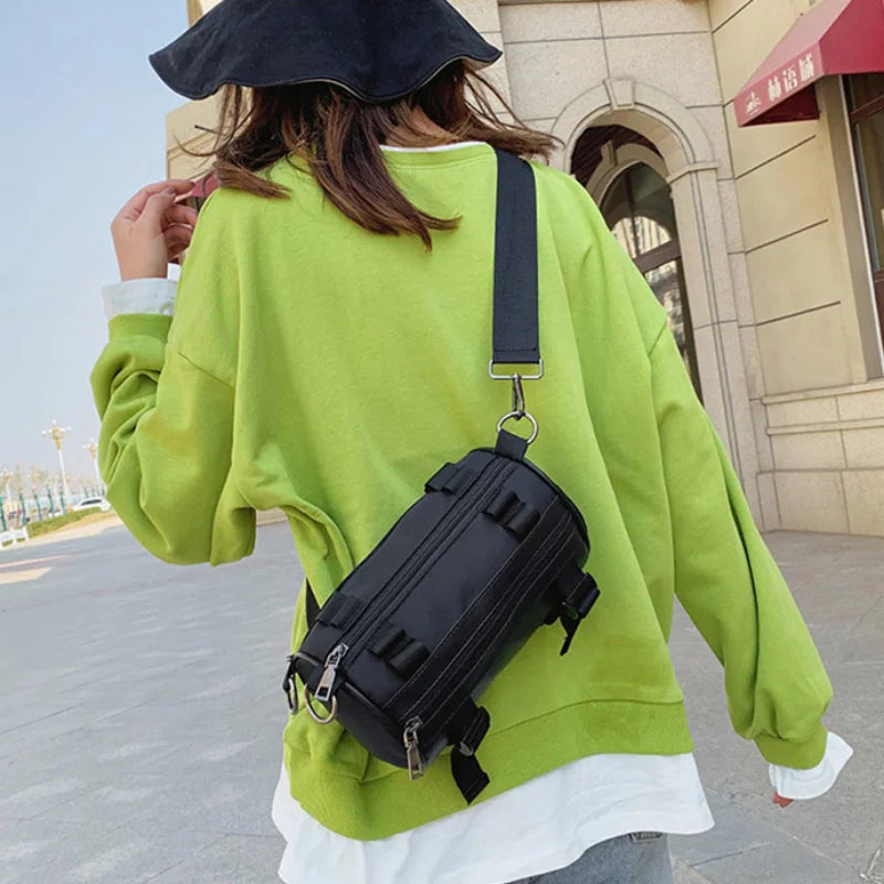 Unisex Cylinder Crossbody Bag PU Leather Shoulder Messenger Handbag