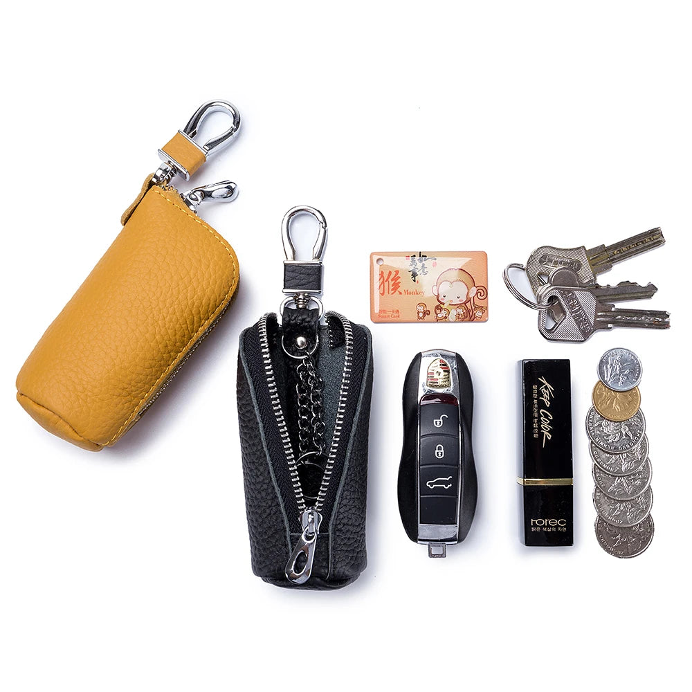 Leather Key Bag Zipper Keychain Auto Car Key Case