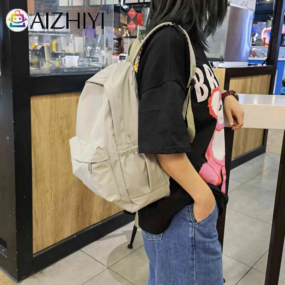 Unisex Nylon School Backpack Preppy Style Large Handbag