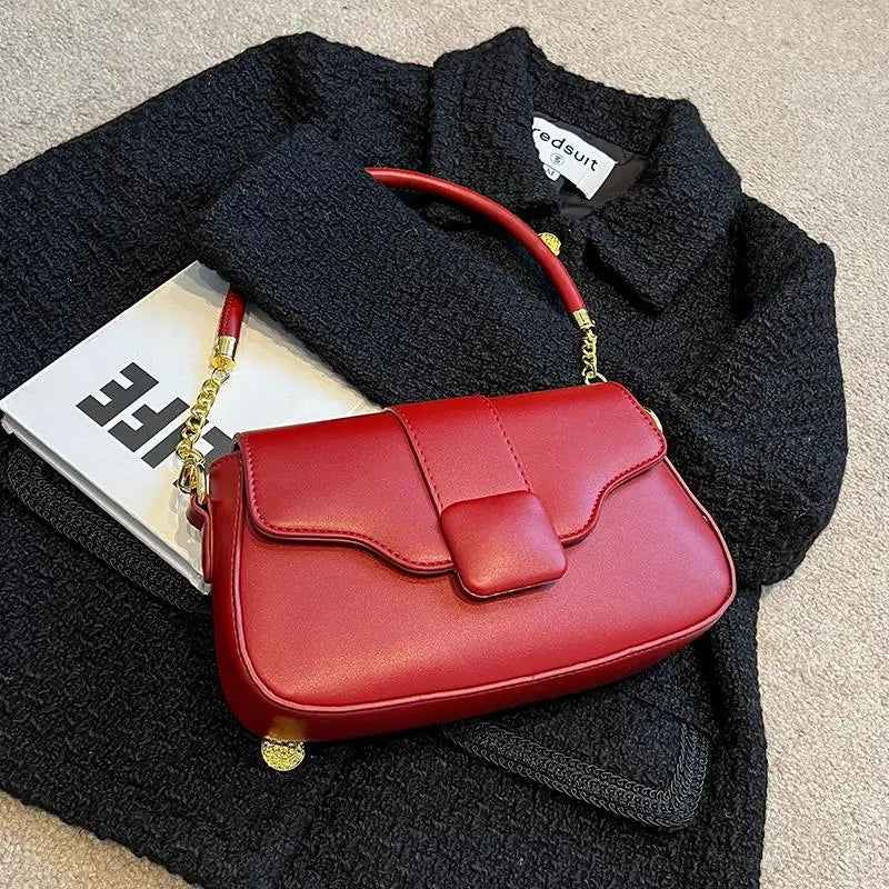 Red Crossbody Bag Women's Pu Leather Small Square Purse