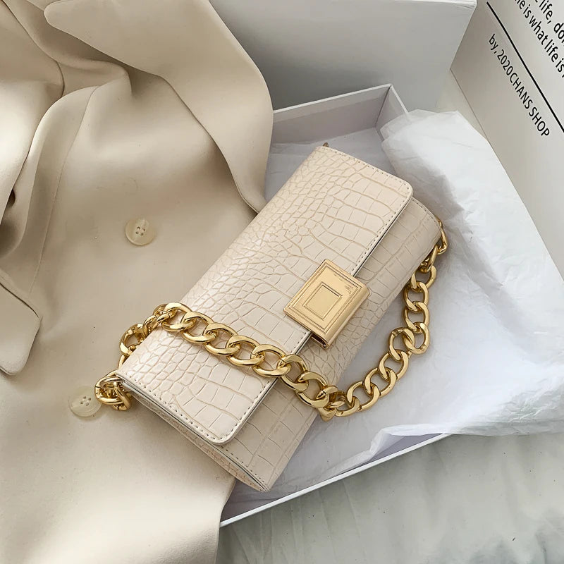 Crocodile Pattern Shoulder Purse Handbag for Women Vintage Style