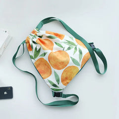 Fruit Print Canvas Drawstring Backpack Women Large Capacity Rucksack