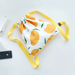 Fruit Print Canvas Drawstring Backpack Women Large Capacity Rucksack