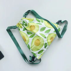Fruit Print Canvas Drawstring Backpack Women Large Capacity Rucksack