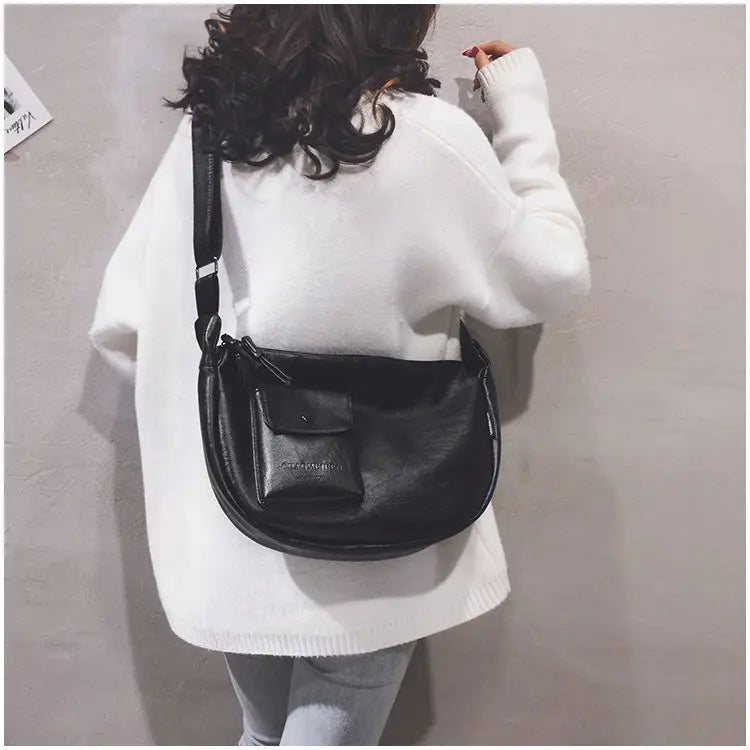 Vintage Hobos Pocket Bags Women Shoulder Bag PU Leather Letters Crossbody Bags
