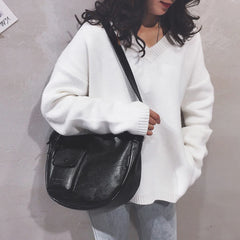 Vintage Hobos Pocket Bags Women Shoulder Bag PU Leather Letters Crossbody Bags