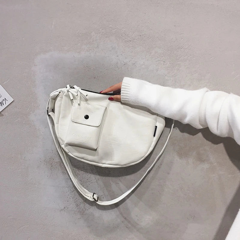 Vintage Hobos Pocket Bags Women Shoulder Bag PU Leather Letters Crossbody Bags
