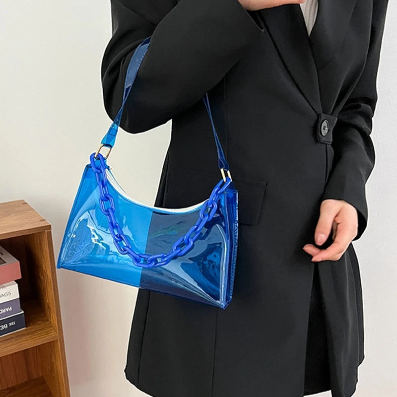 Vintage Clear Jelly Underarm Bag Women Handbags Purse Shoulder Bag