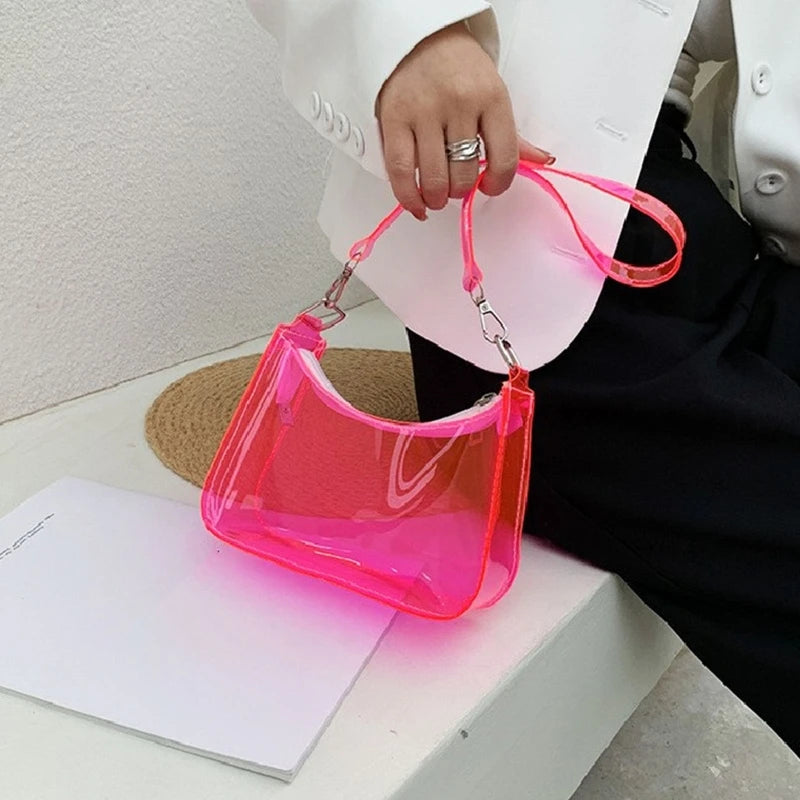 Vintage Ladies Jelly Clear Underarm Bag Casual Women Handbags Purse