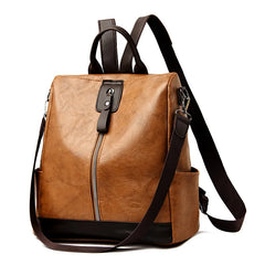 Vintage PU Leather Backpacks Women Big Capacity Travel Bookpack
