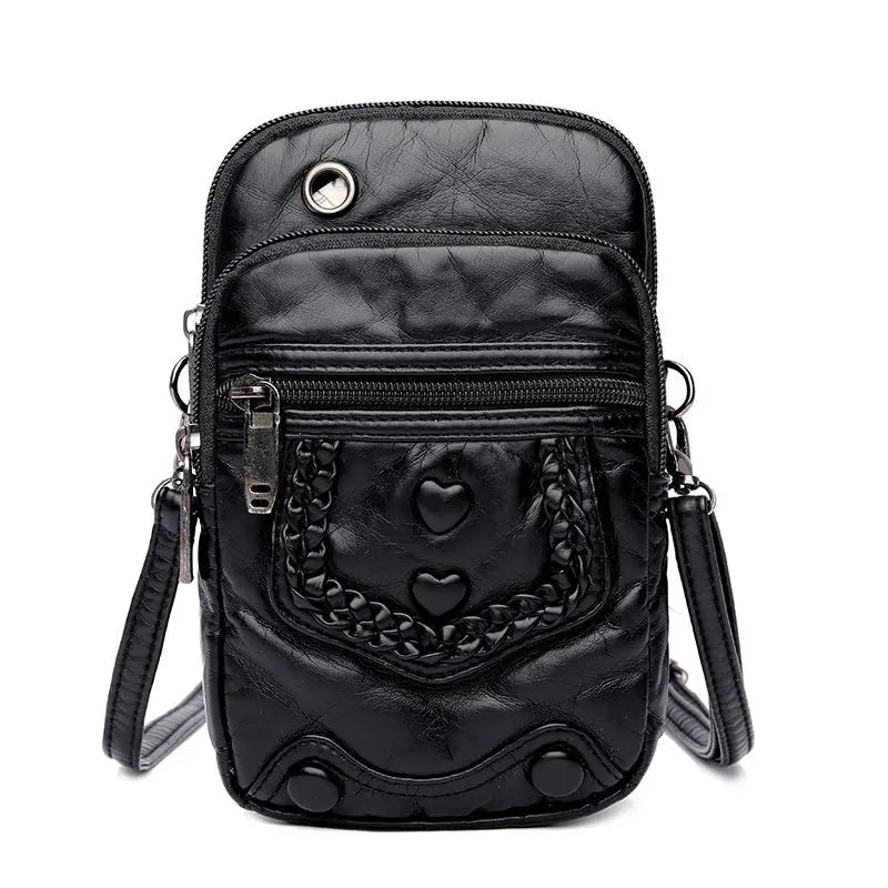 Vintage Shoulder Bags Women Washed PU Leather Crossbody Bag Phone Purse