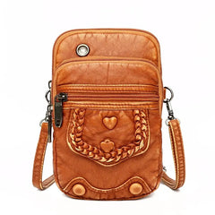 Vintage Shoulder Bags Women Washed PU Leather Crossbody Bag Phone Purse