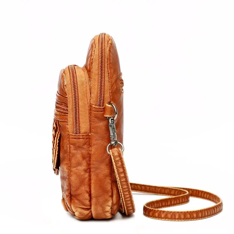 Vintage Shoulder Bags Women Washed PU Leather Crossbody Bag Phone Purse