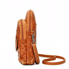 Vintage Shoulder Bags Women Washed PU Leather Crossbody Bag Phone Purse
