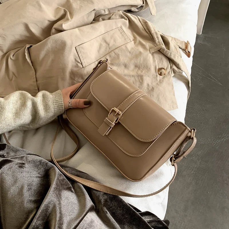 Vintage Small Flap Messenger Bag PU Leather Women Shoulder Crossbody Bag
