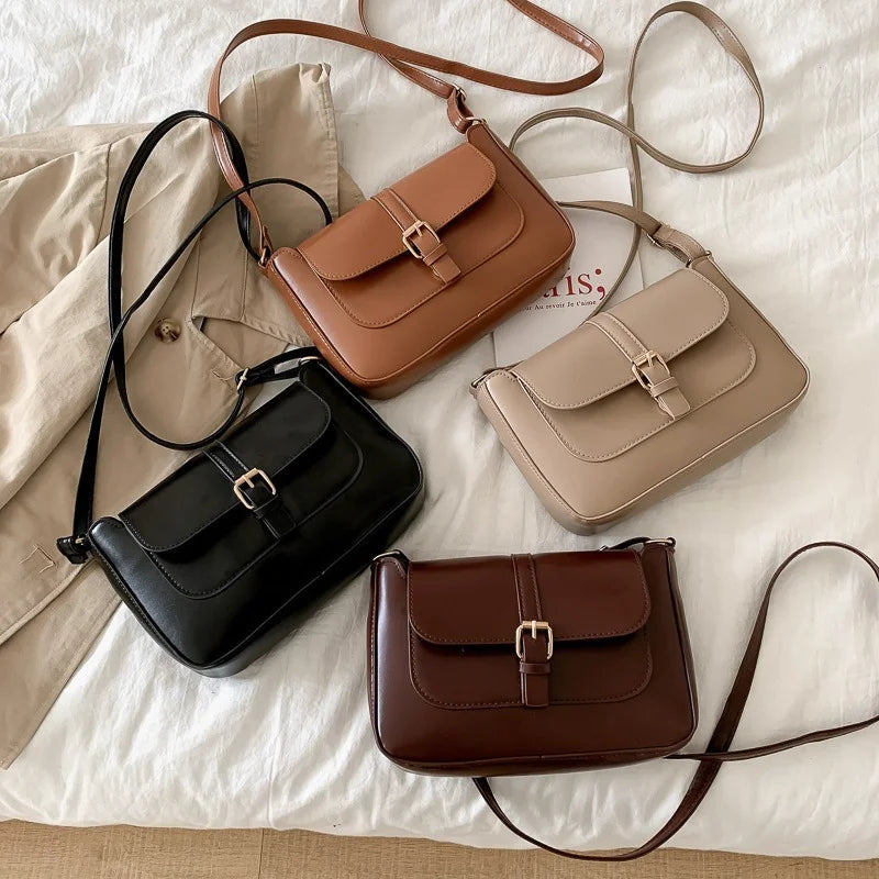 Vintage Small Flap Messenger Bag PU Leather Women Shoulder Crossbody Bag