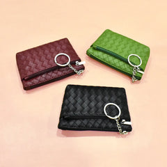 Vintage Woven Leather Coin Purse Zip Wallet Key Holder Small Money Bag