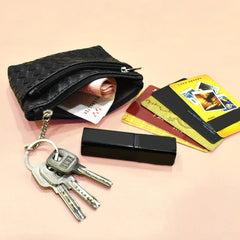 Vintage Woven Leather Coin Purse Zip Wallet Key Holder Small Money Bag