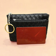 Vintage Woven Leather Coin Purse Zip Wallet Key Holder Small Money Bag