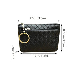 Vintage Woven Leather Coin Purse Zip Wallet Key Holder Small Money Bag