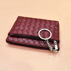 Vintage Woven Leather Coin Purse Zip Wallet Key Holder Small Money Bag