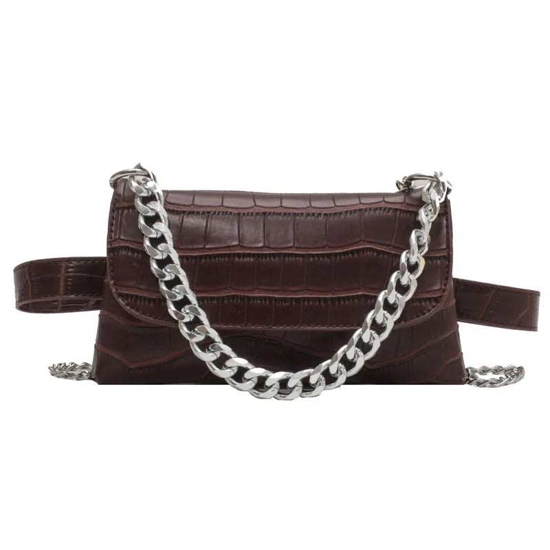 Leather Chain Waist Bag Fanny Pack Women Shoulder Crossbody Chest Bags