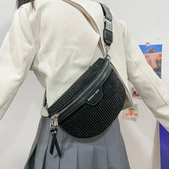 Leather Fanny Pack Rhinestone Female Belt Bag