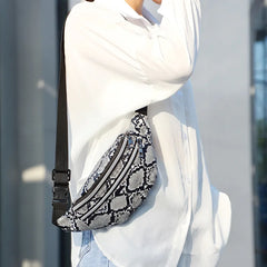 Snakeskin Waist Bag Fanny Pack Running Belt Pouch PU Chest Bag