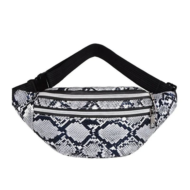 Snakeskin Waist Bag Fanny Pack Running Belt Pouch PU Chest Bag