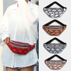 Snakeskin Waist Bag Fanny Pack Running Belt Pouch PU Chest Bag