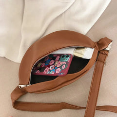 Waist Bag PU Leather Metal Button Chain Saddle Bag Fanny Pack Bananka Women