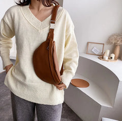 Waist Bag PU Leather Metal Button Chain Saddle Bag Fanny Pack Bananka Women