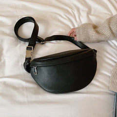 Waist Bag PU Leather Metal Button Chain Saddle Bag Fanny Pack Bananka Women
