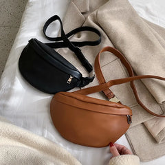 Waist Bag PU Leather Metal Button Chain Saddle Bag Fanny Pack Bananka Women