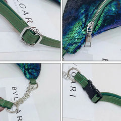 Sequin Fanny Pack Women PU Leather Waist Bag Zipper Waist Bag