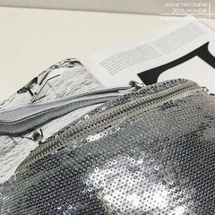 Sequin Fanny Pack Women PU Leather Waist Bag Zipper Waist Bag