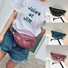 Sequin Fanny Pack Women PU Leather Waist Bag Zipper Waist Bag