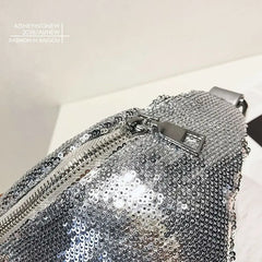 Sequin Fanny Pack Women PU Leather Waist Bag Zipper Waist Bag