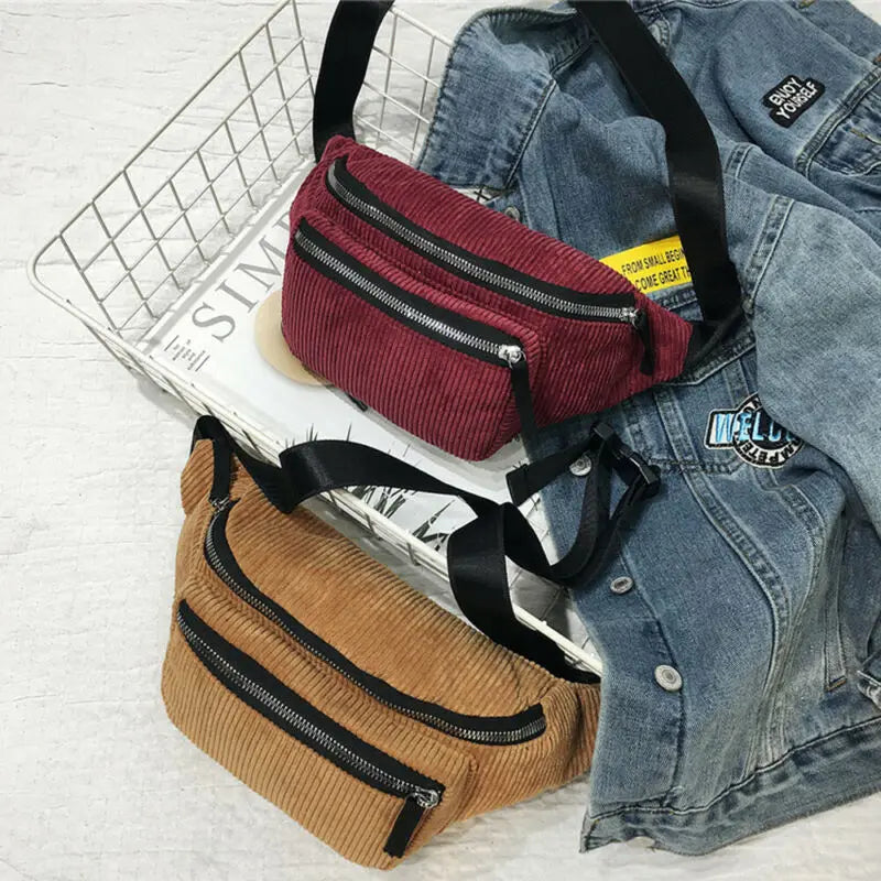 Waist Fanny Pack Women Belt Zipper Bag Chest Purse Brown Pink