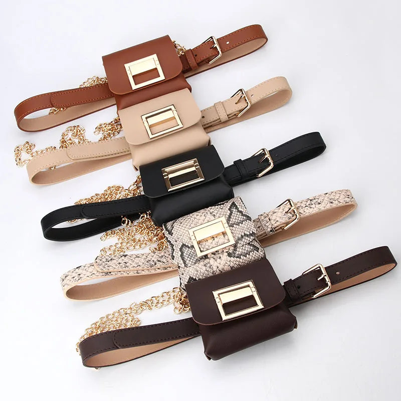 Women's Fanny Pack Waist Bag Chain Phone Bags for Lady Belt Pack